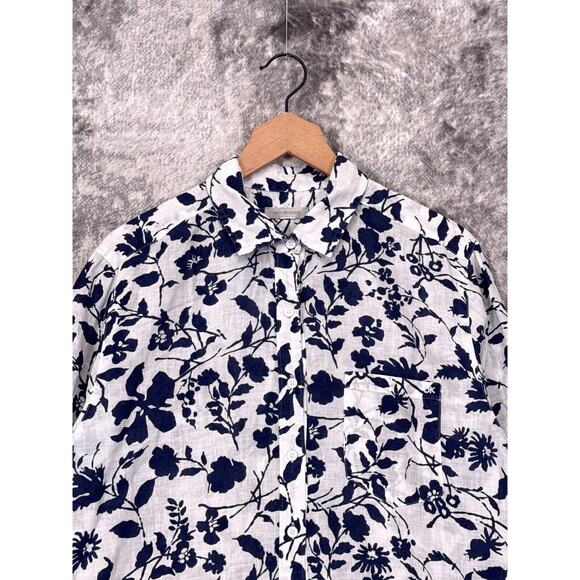 Outerknown Top Medium Womens Floral Linen Long Sleeve Button Shirt - Picture 2 of 10